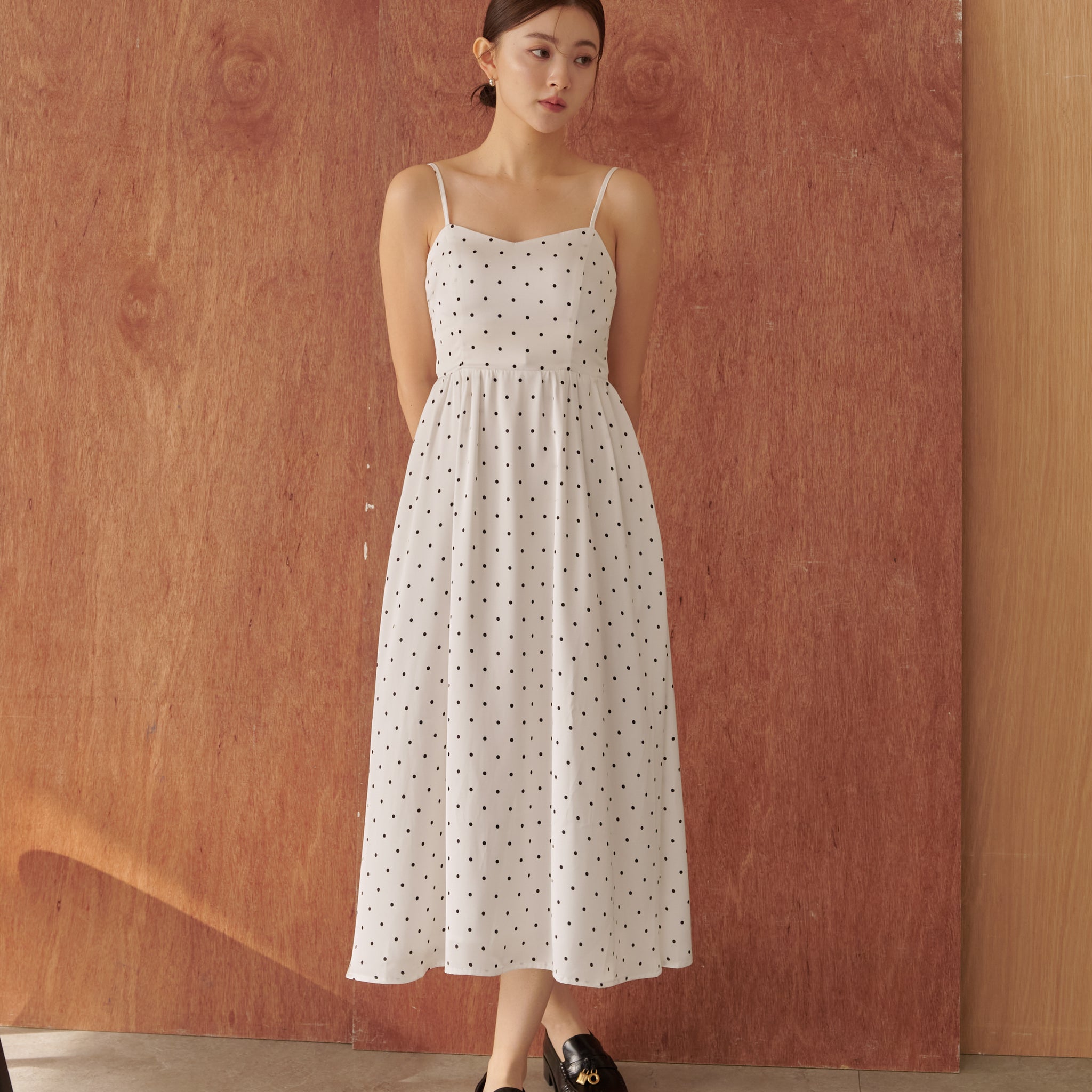 Devina Padded Midi Dress in Polka Dot