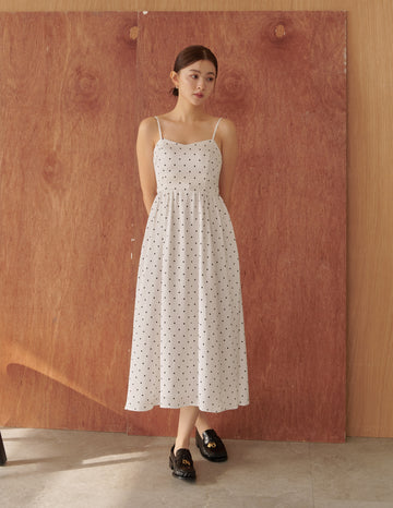 Devina Padded Midi Dress in Polka Dot