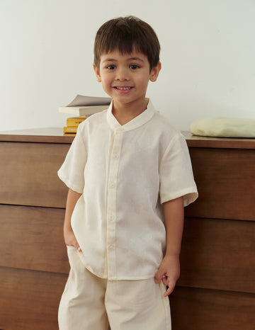 Oliver Jacquard Boy's Shirt in Ivory