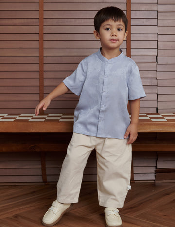 Oliver Jacquard Boy's Shirt in Blue