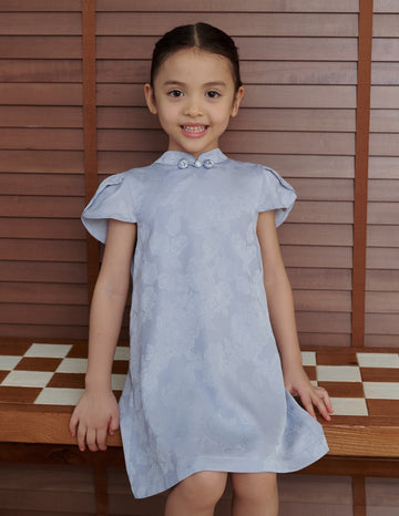 Lara Jacquard Cheongsam Girl's Dress in Blue