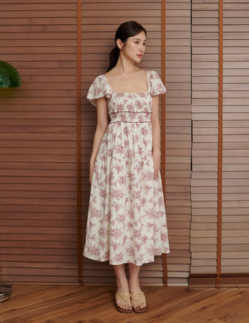 Lila Floral Midi Dress in Maroon