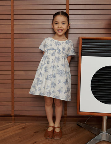 Anya Floral Girl's Dress in Blue