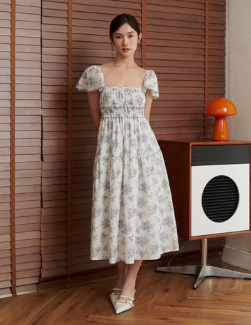 Lila Floral Midi Dress in Blue