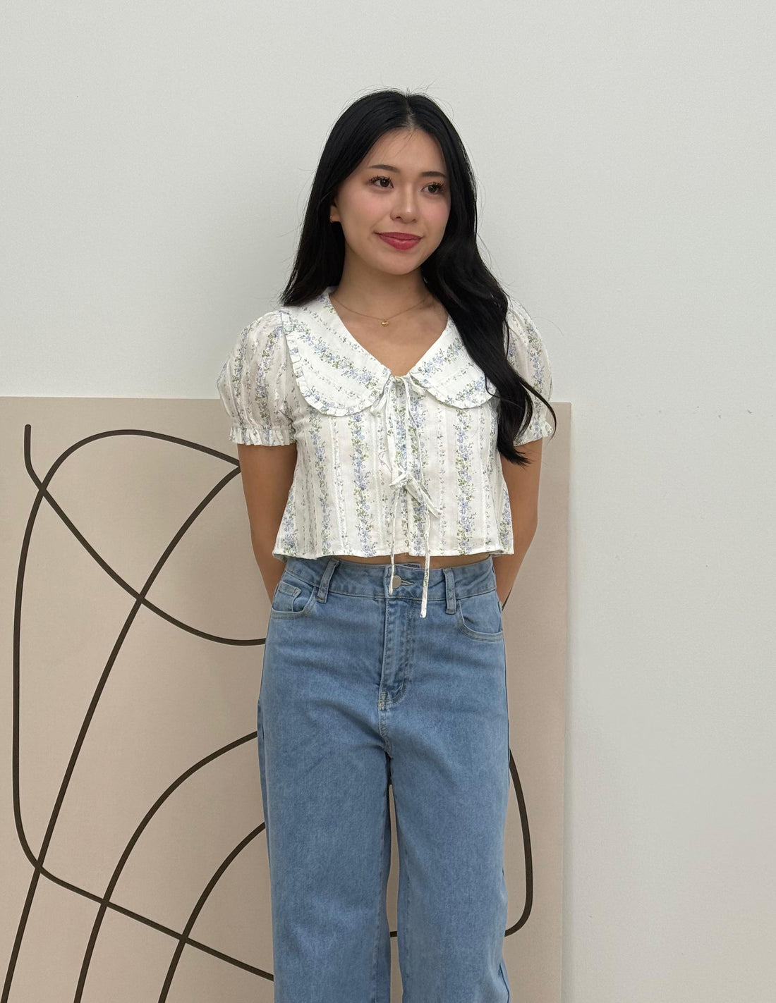 Poppy Ribbon Tie Peterpan Top in Floral