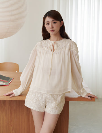 Lorraine Embroidered Blouse in Cream