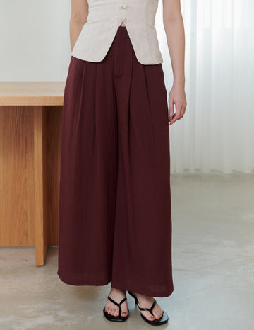 Mavis Wide-Leg Linen Pants in Deep Maroon
