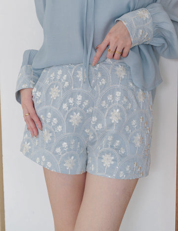 Moraine Embroidered Shorts in Blue