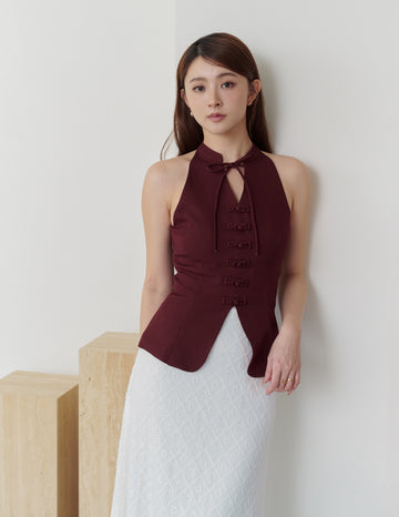 Anita Cheongsam Top in Deep Maroon