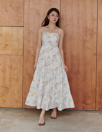 Lyndsey Padded Maxi Dress in Flutter Bloom