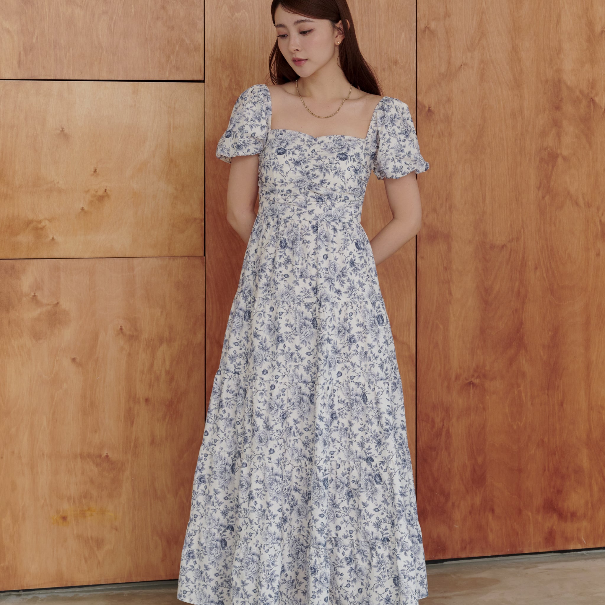 Lynette Padded Maxi Dress in Blue Floral Lynette Padded Maxi Dress in Blue Floral