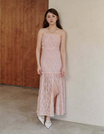 Sora Lace Padded Maxi Dress in Pink