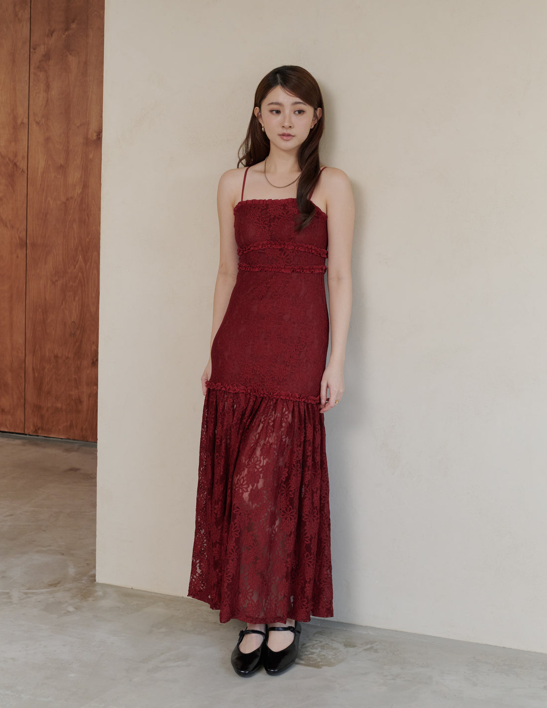 Sora Lace Padded Maxi Dress in Red