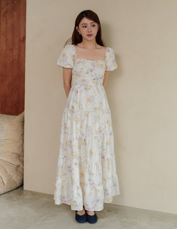Lynette Padded Maxi Dress in Flutter Bloom