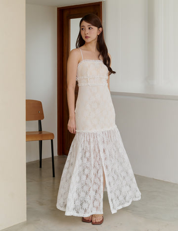 Sora Lace Padded Maxi Dress in Off White