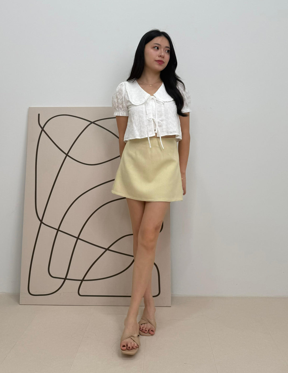 Poppy Ribbon Tie Peterpan Top in Bow Eyelet