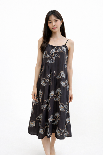 Coco Embroidered Floral Dress in Brown
