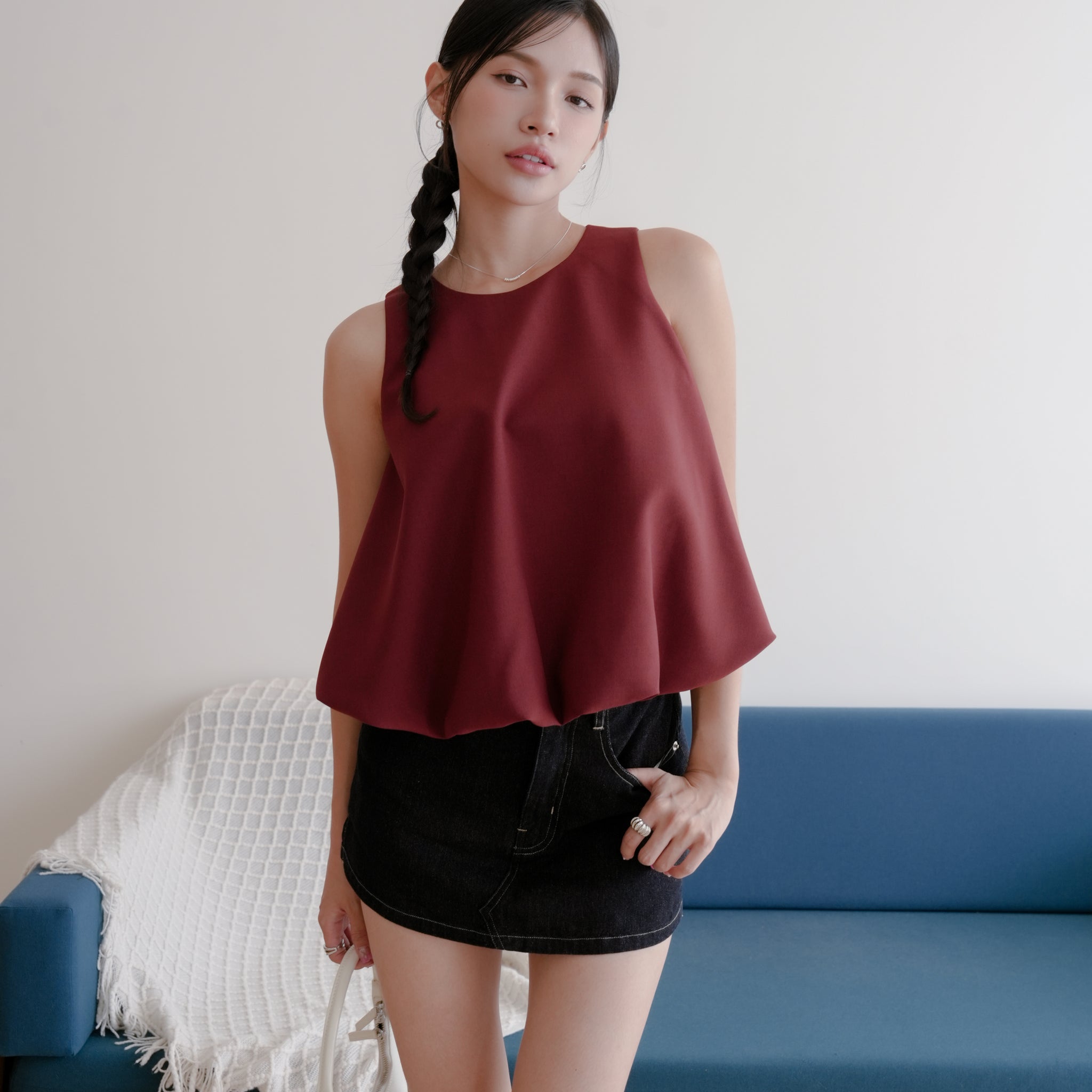 Joyce Bubble Top in Burgundy