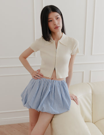 Esme Zip Through Knit Top in Cream