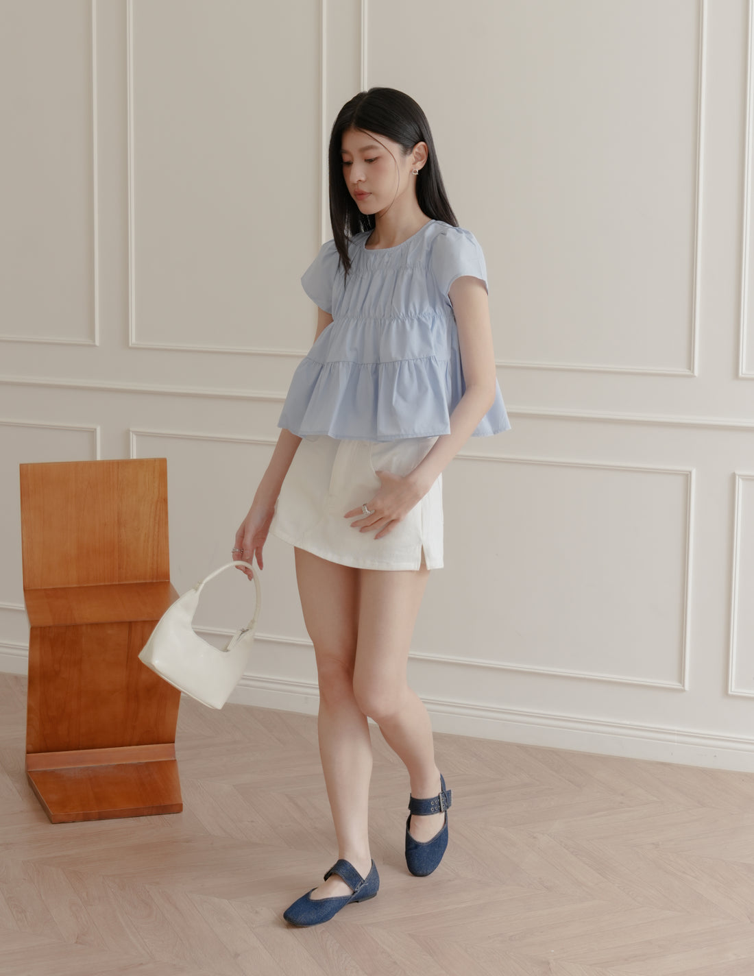 Kimberly Tiered Babydoll Top in Blue