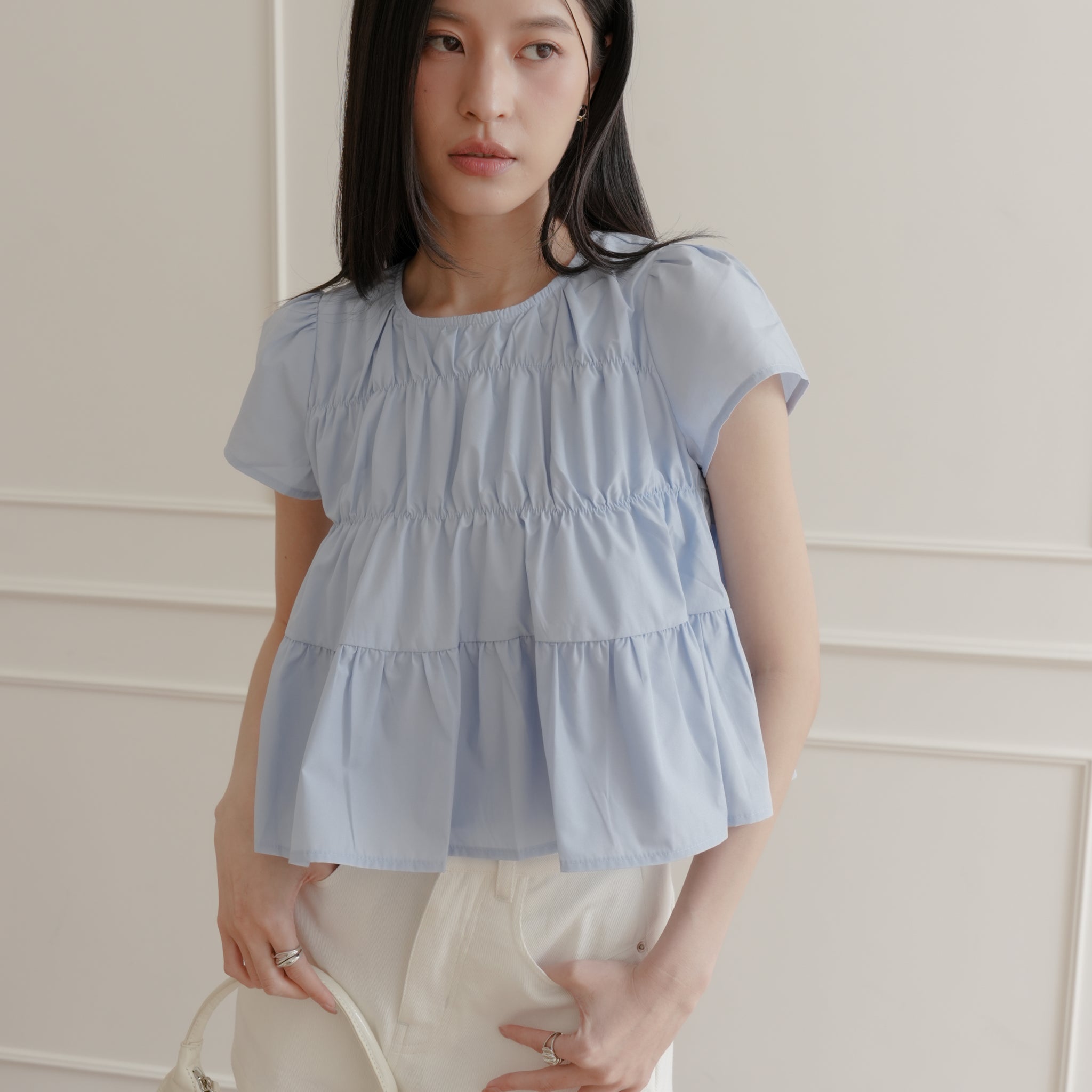 Kimberly Tiered Babydoll Top in Blue