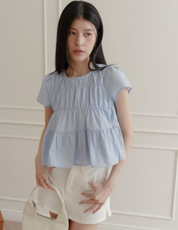 Kimberly Tiered Babydoll Top in Blue