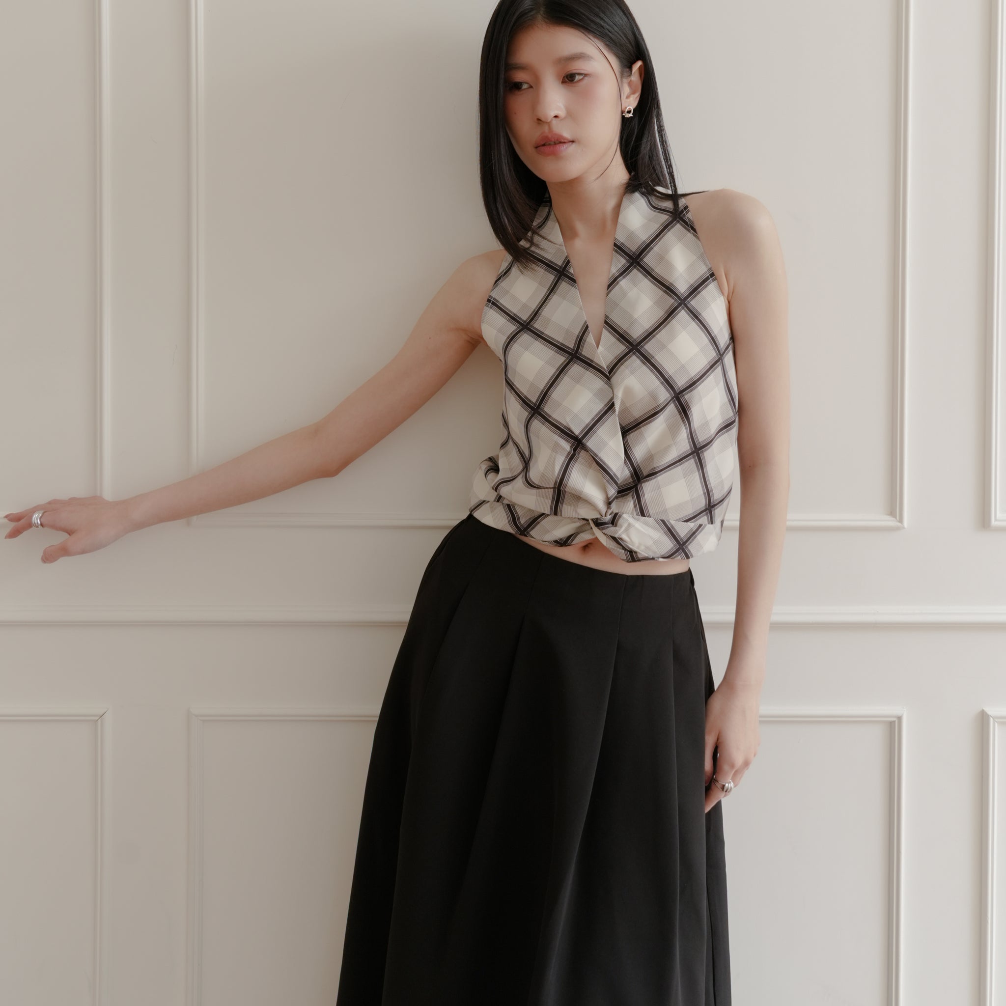 Natalia Halter Surplice Top in Plaid