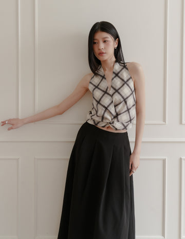Natalia Halter Surplice Top in Plaid
