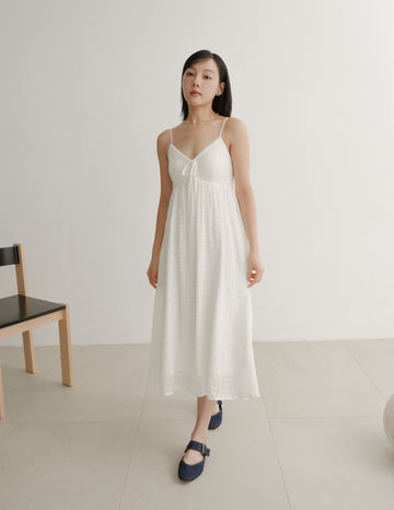 Thalia Lace Ribbon Midi Dress in Eyelet