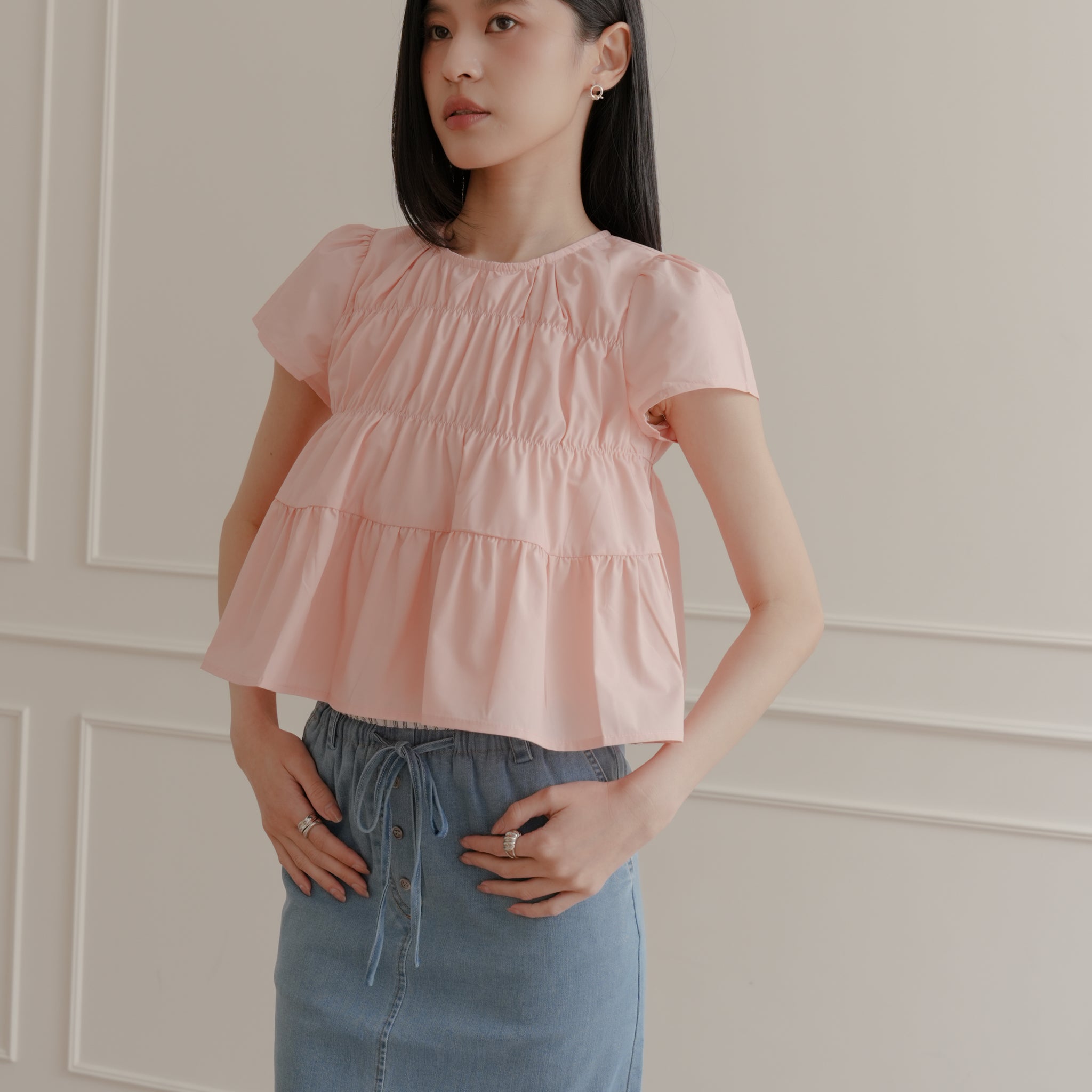 Kimberly Tiered Babydoll Top in Pink