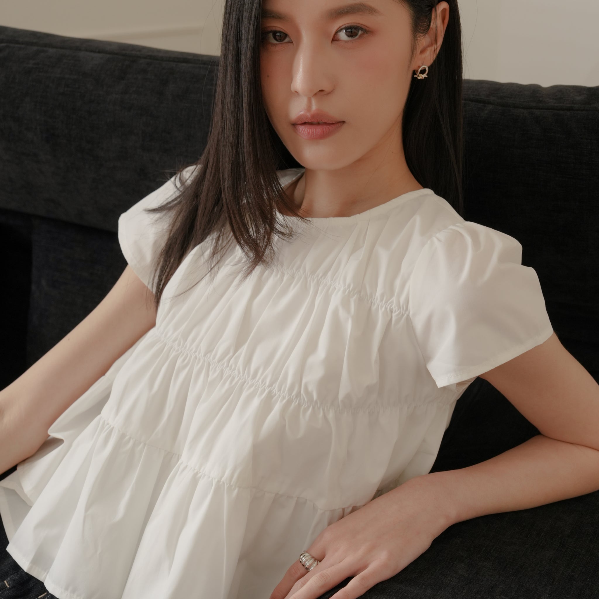 Kimberly Tiered Babydoll Top in White