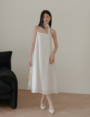 Zelda Scarf Tent Midi Dress in White