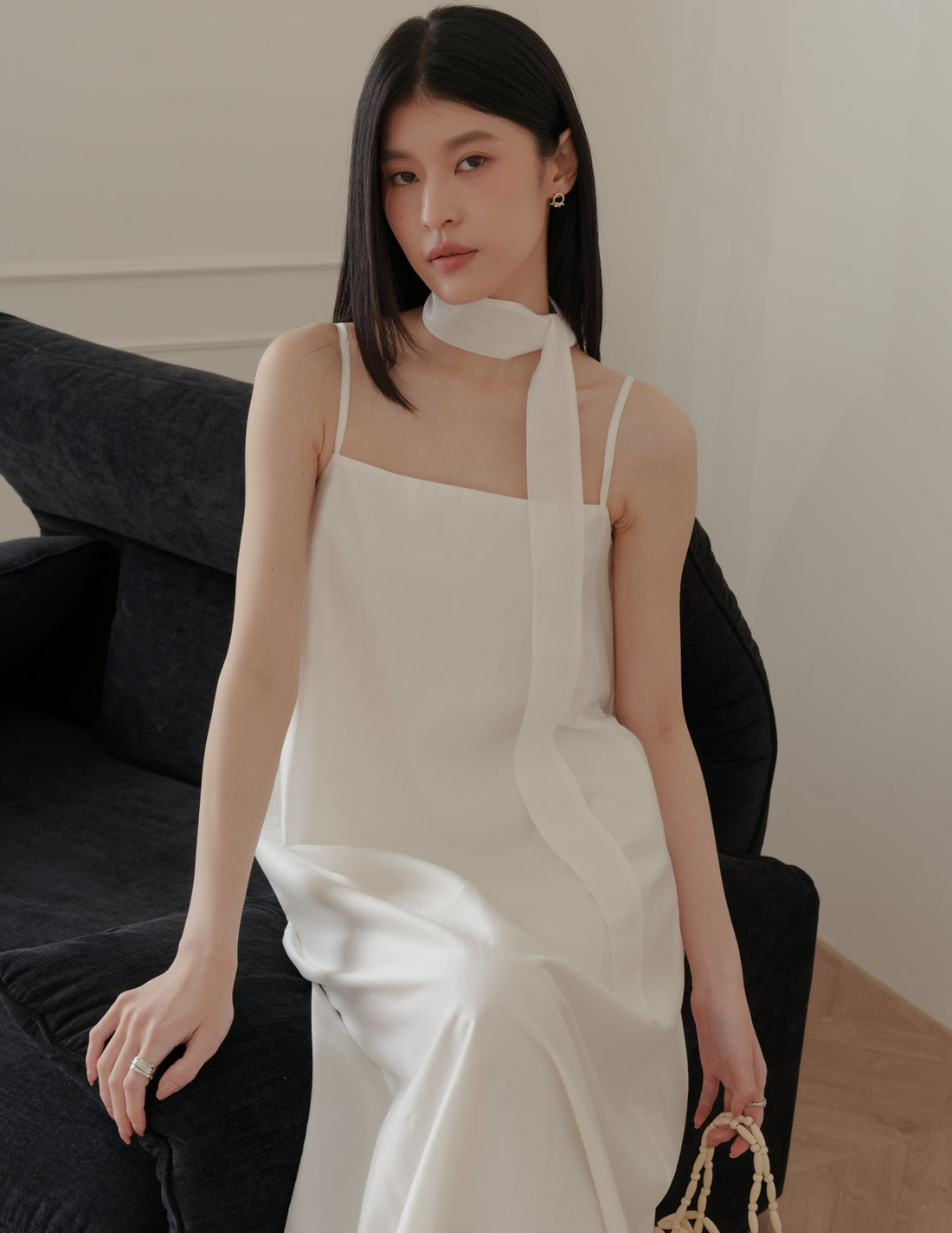 Zelda Scarf Tent Midi Dress in White