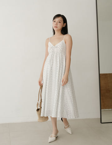 Thalia Lace Ribbon Midi Dress in Floral