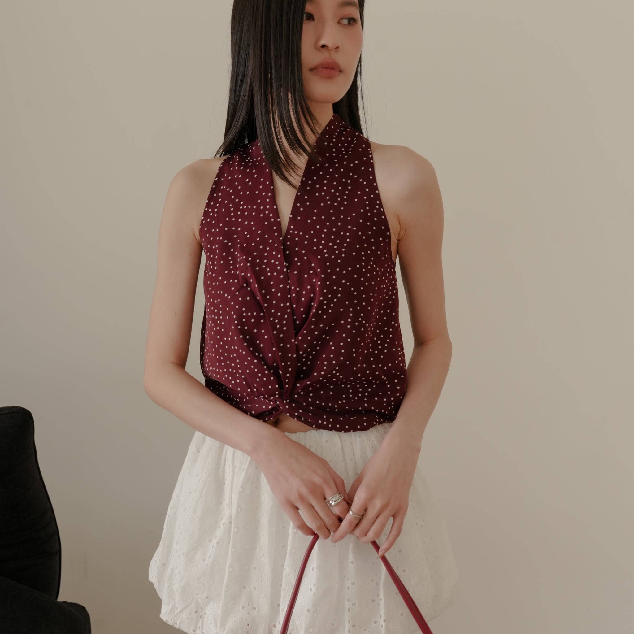 Natalia Halter Surplice Top in Polka Dot