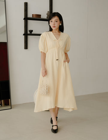 Millie Muslin Midi Dress in Butter Yellow
