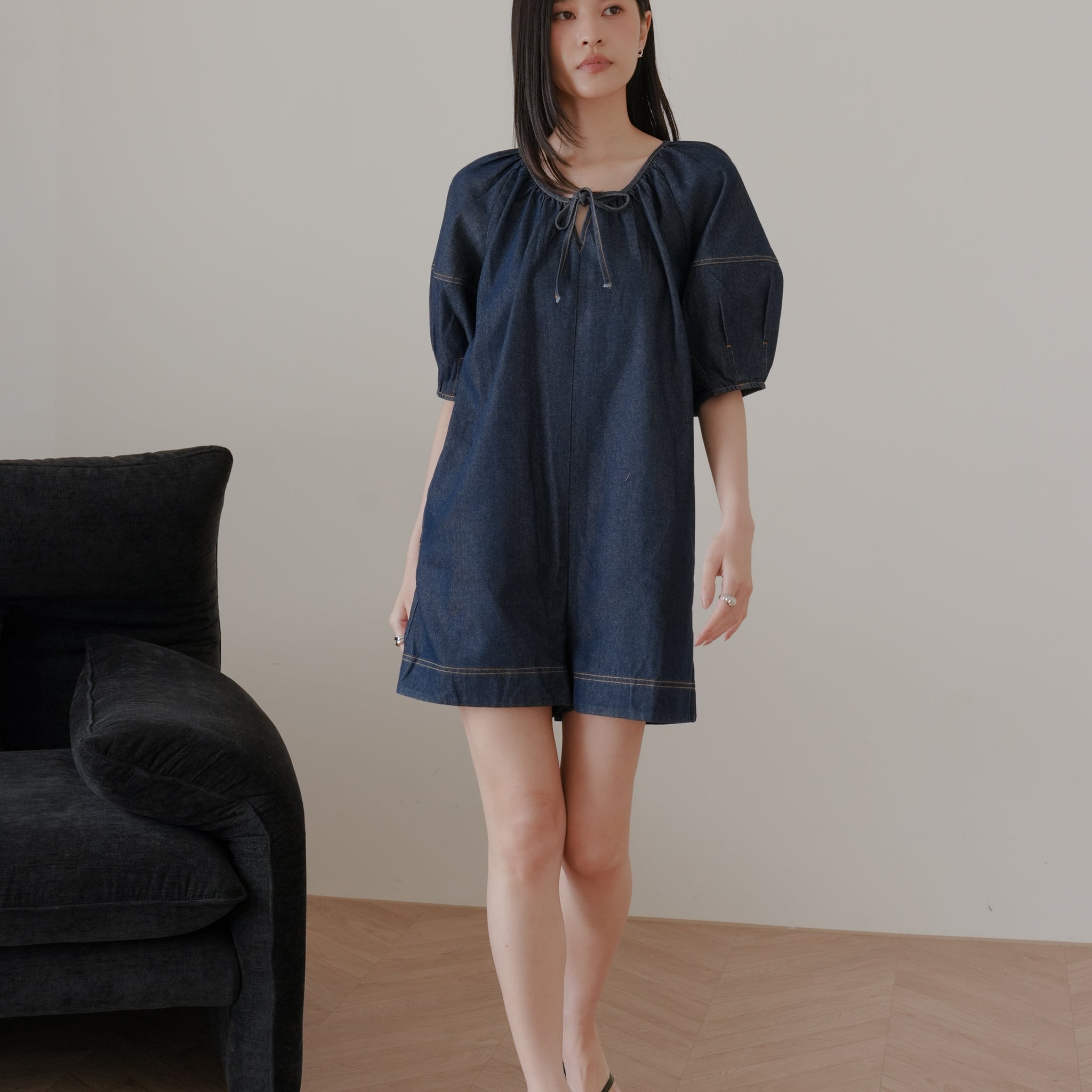 Trixi Oversized Denim Romper in Dark Wash