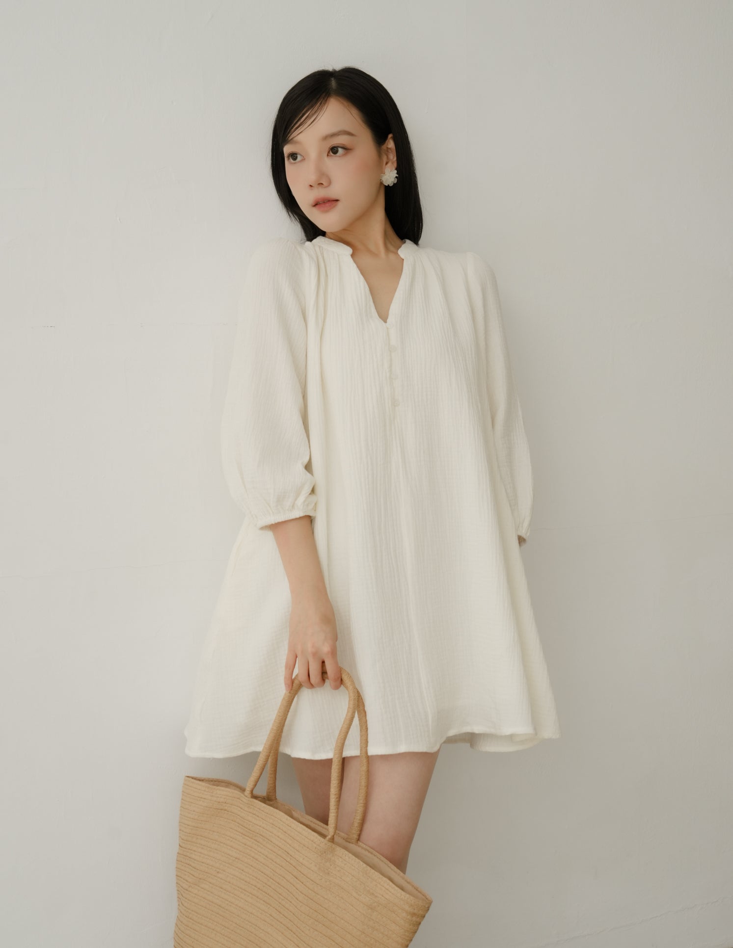 Lillie Muslin Mini Dress in Ivory
