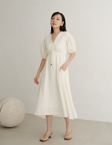 Millie Muslin Midi Dress in Ivory