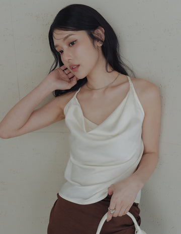 Nova Cowl Satin Top in Ivory