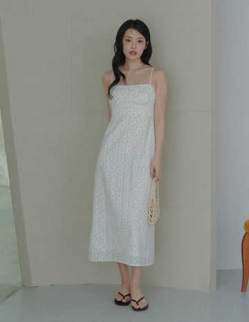 Sophia Lace Trim Midi Dress in Polka Dot