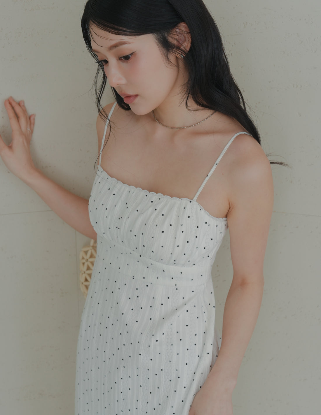 Sophia Lace Trim Midi Dress in Polka Dot