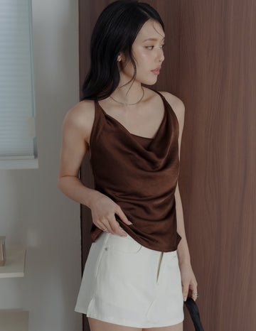 Nova Cowl Satin Top in Brown