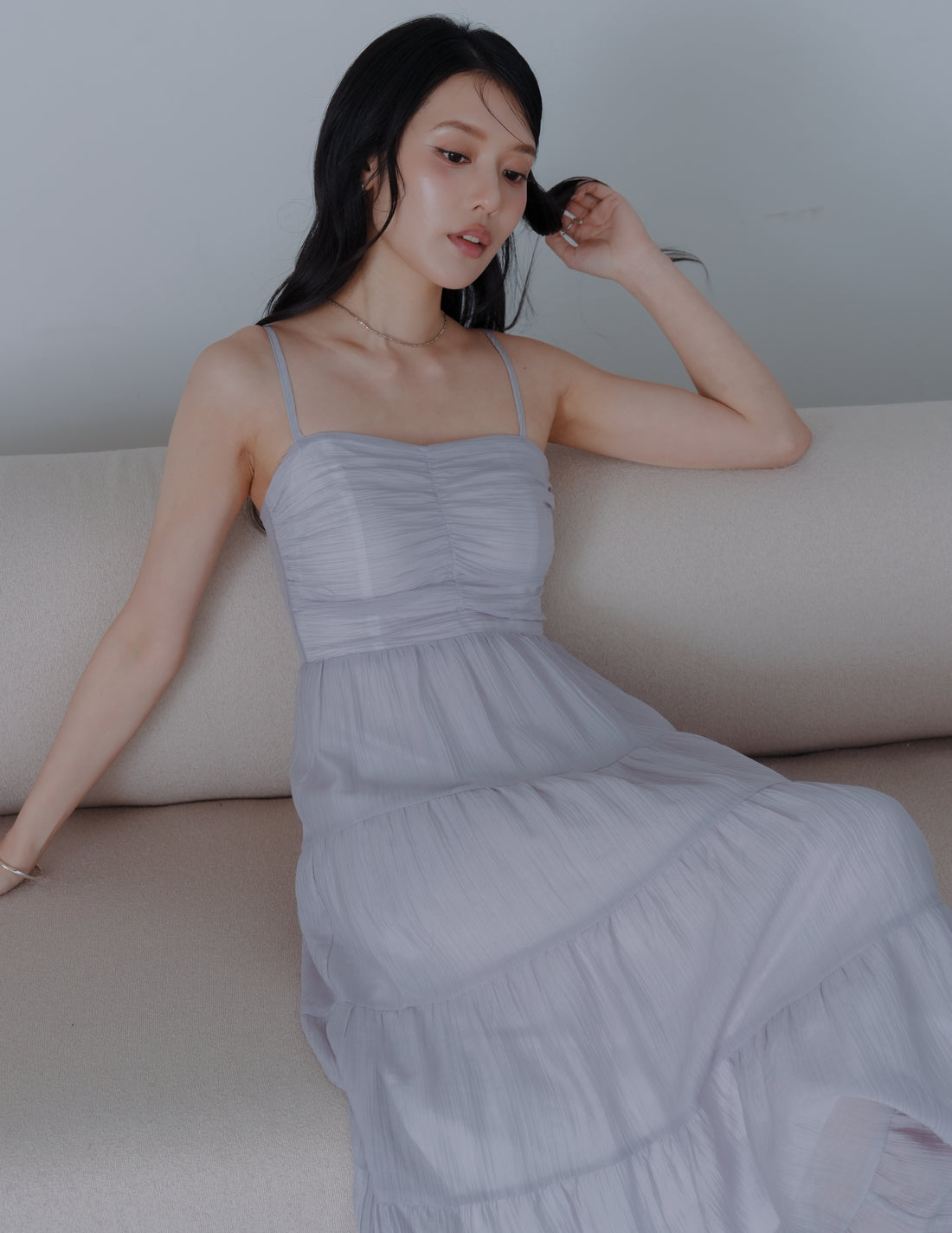 Lyndsey Padded Maxi Dress in Lilac