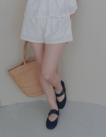 Ellis Lace Trim Linen Shorts in White