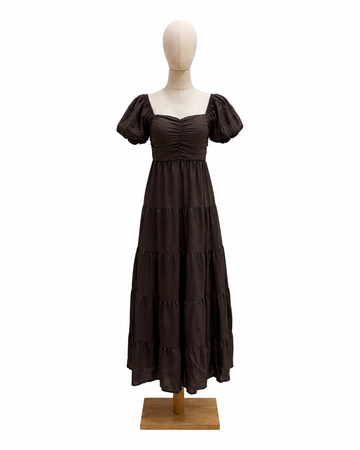 Lynette Padded Maxi Dress in Brown
