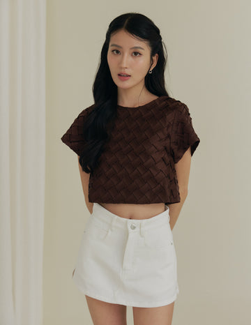 Evelina Weave Boxy Top in Brown