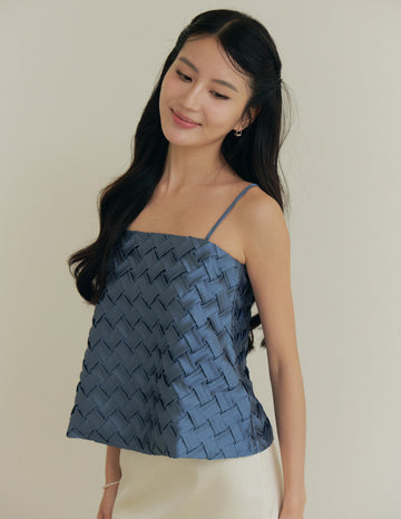 Helena Weave Top in Steel Blue