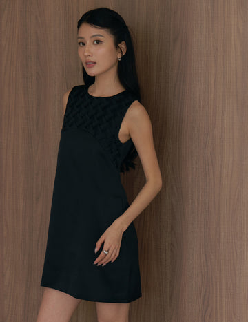 Clarissa Weave Shift Dress in Black