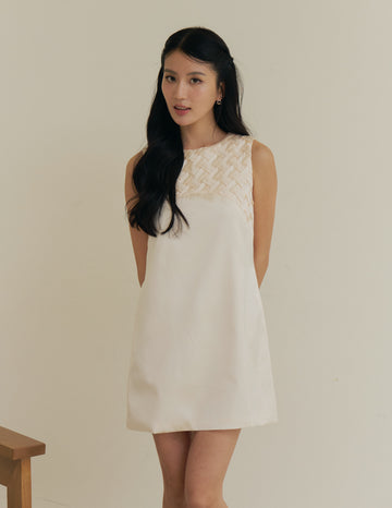 Clarissa Weave Shift Dress in Cream